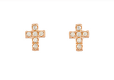Tiny Cross Rose Gold Colour 925 Sterling Silver Earrings studded with CZ